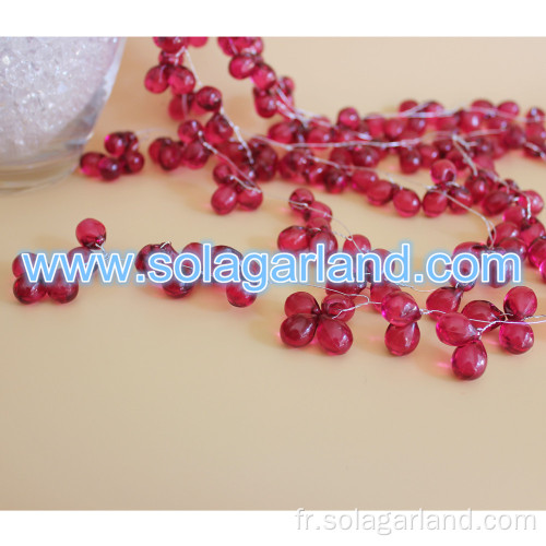 Guirlande de corde déco de perles de raisin rouge acrylique